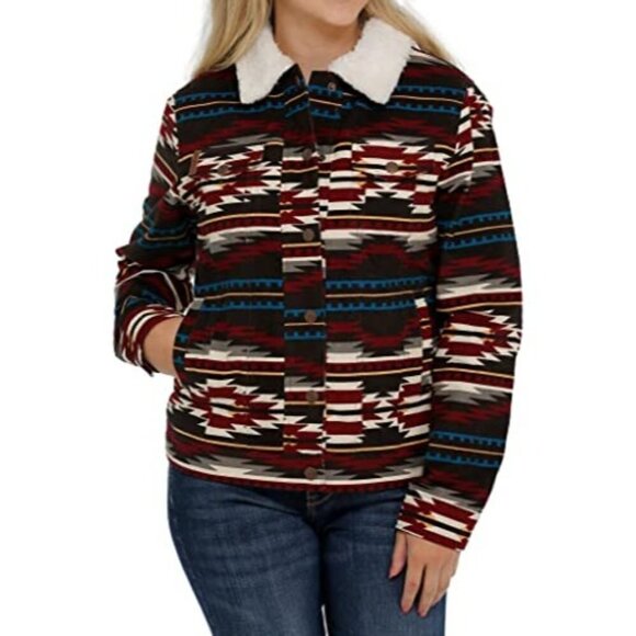Cinch Women's Small Southwestern Corduroy Plush Fleece Trucker Jacket